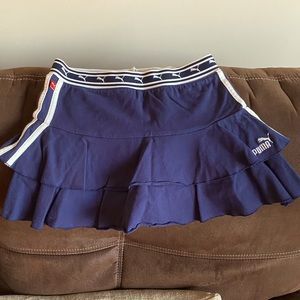 Puma girls large skort mini skirt, flare, ruffle, elastic waist, blue, and white